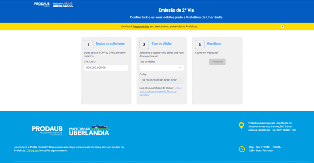 A Prefeitura de Uberlândia, por meio da Secretaria Municipal de Finanças, informa que já está disponível a emissão da segunda via da guia do Imposto Predial e Territorial Urbano (IPTU) 202